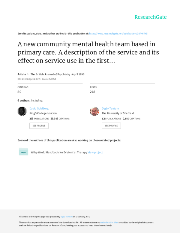 (PDF) A new community mental health team based in primary care. A ...
