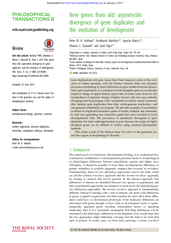 (PDF) New genes from old asymmetric divergence of gene duplicates and ...