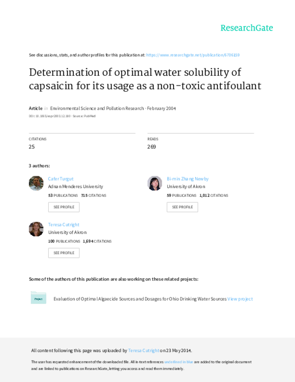 (PDF) Determination of optimal water solubility of capsaicin for its