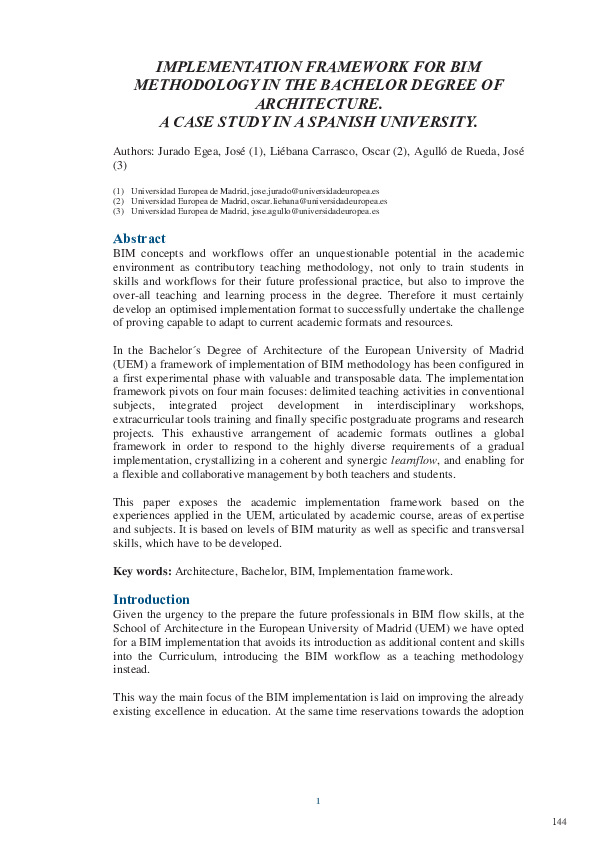 (PDF) IMPLEMENTATION FRAMEWORK FOR BIM METHODOLOGY IN THE BACHELOR ...