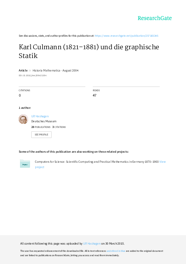 (PDF) Karl Culmann (1821?1881) und die graphische StatikBy Bertram