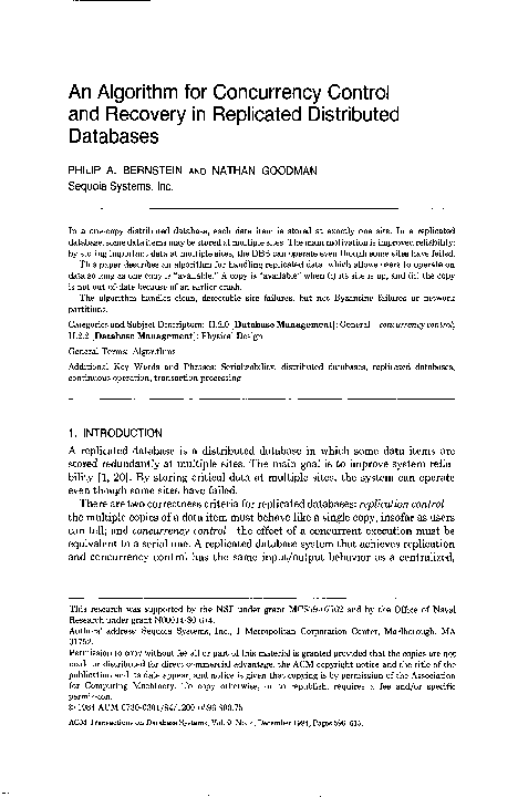 (PDF) An algorithm for concurrency control and recovery in replicated ...