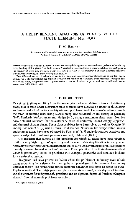 (PDF) A creep bending analysis of plates by the finite element method
