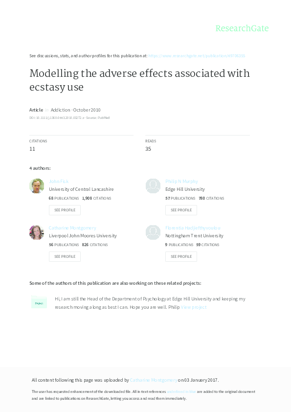 (PDF) Modelling the adverse effects associated with ecstasy use