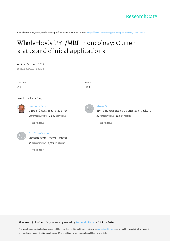 (PDF) Whole-body PET/MRI in oncology: current status and clinical ...
