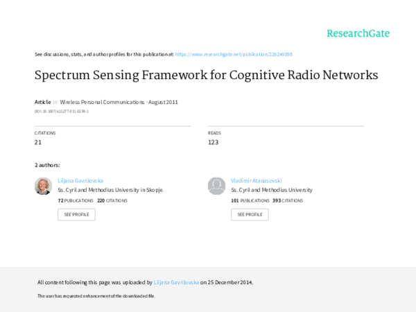 (PDF) Spectrum Sensing Framework for Cognitive Radio Networks