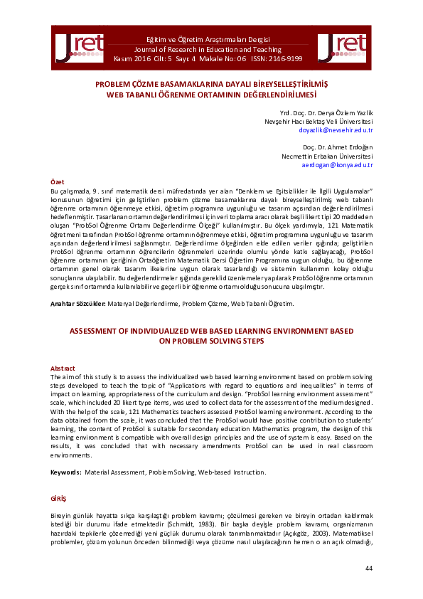 (PDF) ASSESSMENT OF INDIVIDUALIZED WEB BASED LEARNING ENVIRONMENT BASED ...