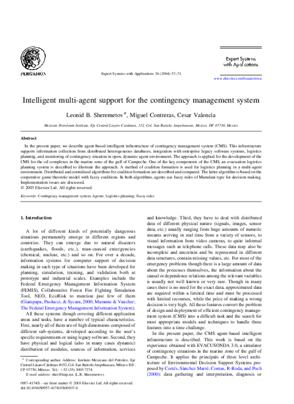 (PDF) Intelligent multi-agent support for the contingency management system
