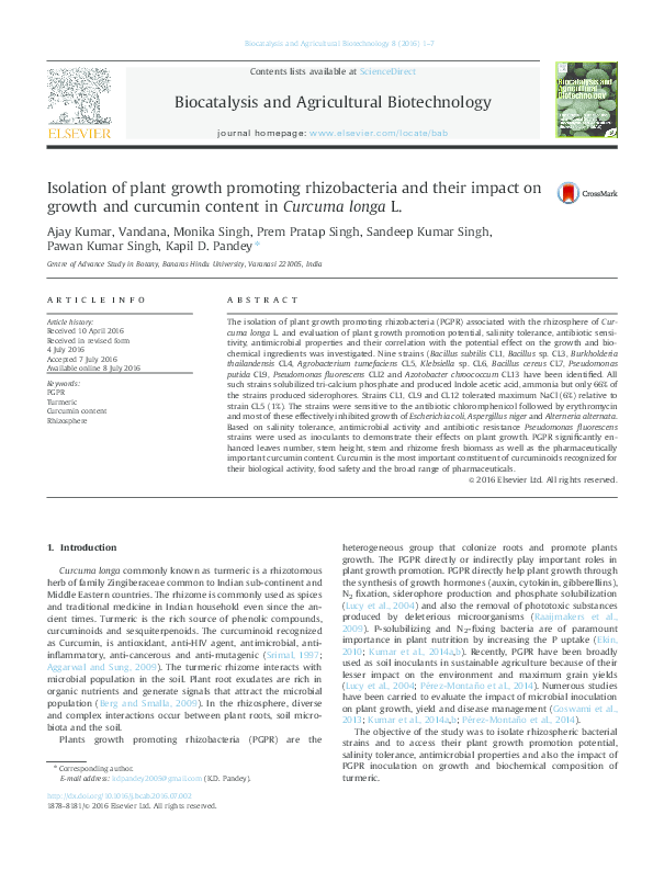 (PDF) Isolation of plant growth promoting rhizobacteria and their ...