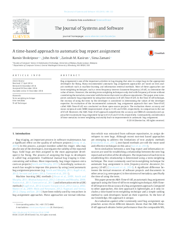 (PDF) A time-based approach to automatic bug report assignment