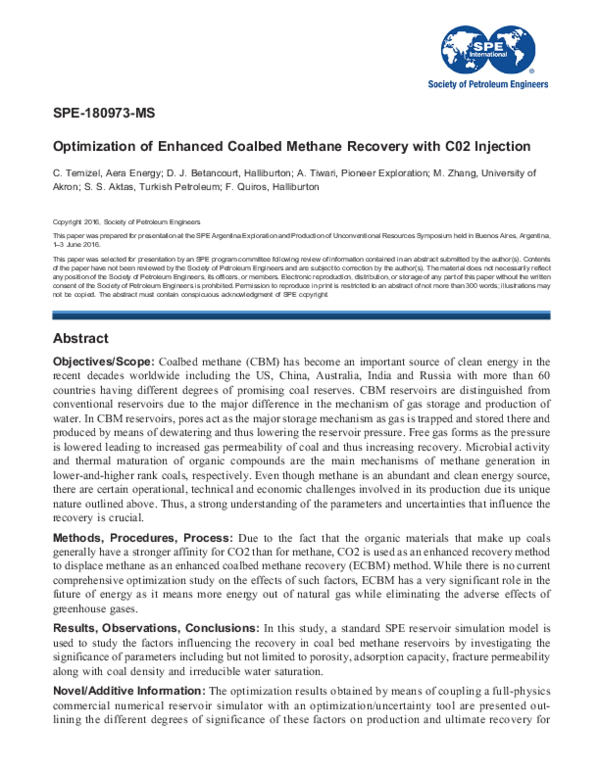 (PDF) SPE-180973-MS Optimization of Enhanced Coalbed Methane Recovery ...