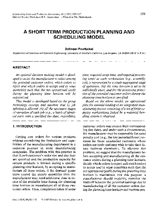 (PDF) A short term production planning and scheduling model
