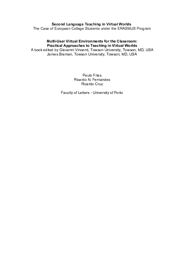 (PDF) Second Language Teaching in Virtual Worlds: The Case of European ...