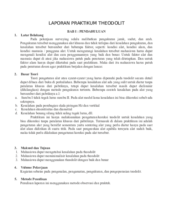 (DOC) LAPORAN PRAKTIKUM THEODOLIT Wa�il Bajamal (DOC) LAPORAN PRAKTIKUM THEODOLIT Wa�il Bajamal