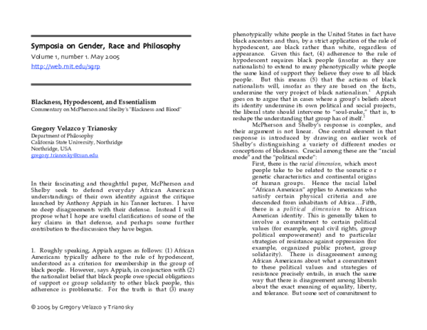 (PDF) Blackness, Hypodescent, and Essentialism: Commentary on McPherson ...