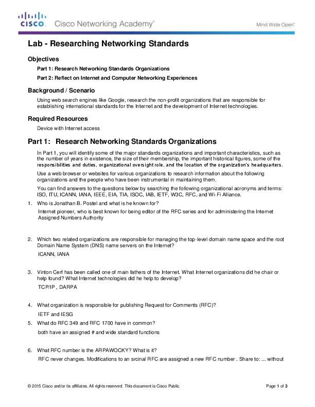 (PDF) Lab Researching Networking Standards Objectives Part 1 Research
