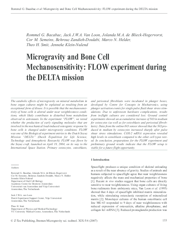 (PDF) Microgravity and bone cell mechanosensitivity: FLOW experiment ...