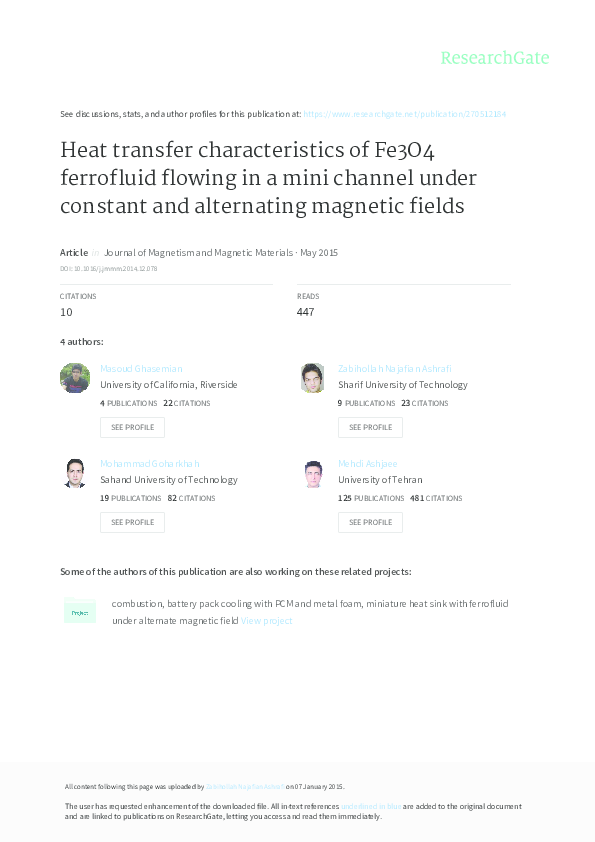 (PDF) Heat transfer characteristics of Fe3O4 ferrofluid flowing in a ...