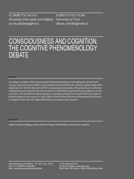 (PDF) CONSCIOUSNESS AND COGNITION. THE COGNITIVE PHENOMENOLOGY DEBATE ...