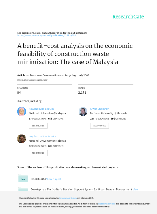 PDF) A benefit-cost analysis on the economic feasibility of 