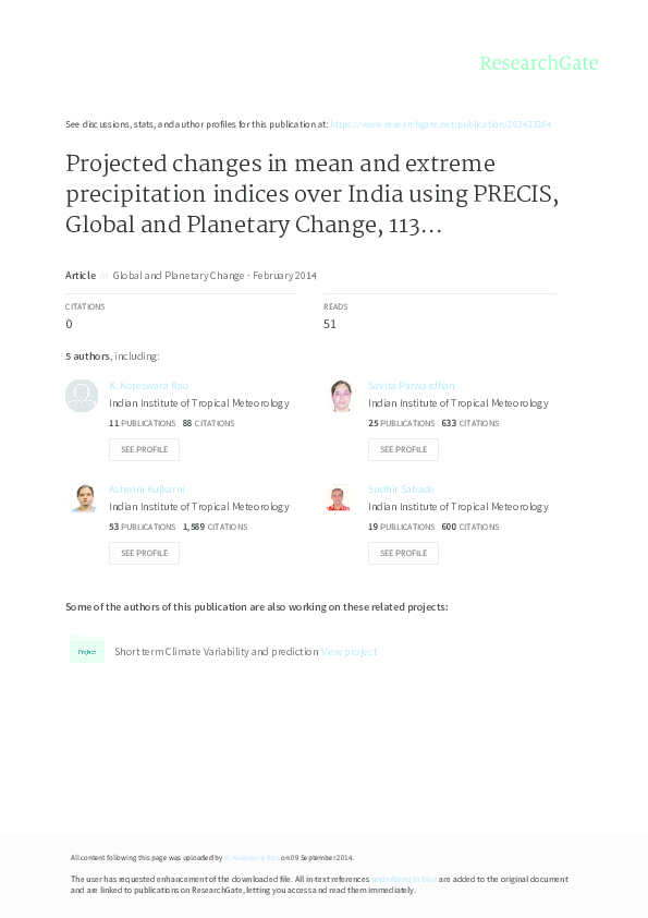(PDF) Projected changes in mean and extreme precipitation indices over ...