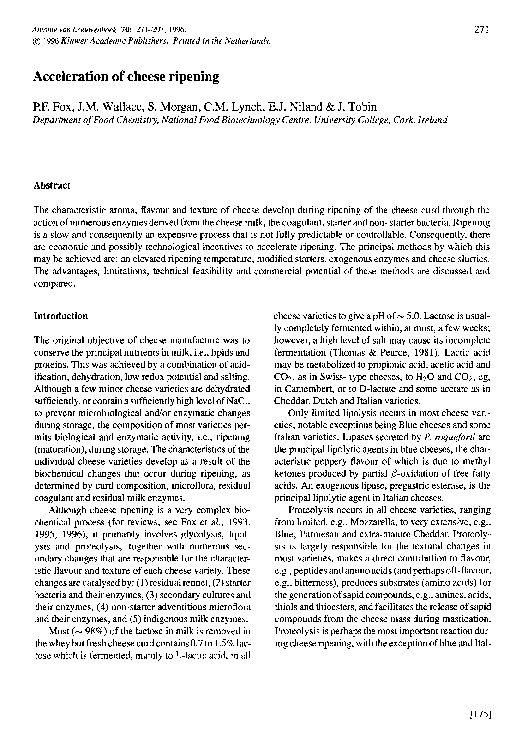(PDF) Acceleration of cheese ripening J. Tobin Academia.edu