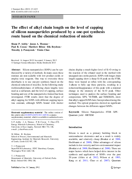 (PDF) The effect of alkyl chain length on the level of capping of ...