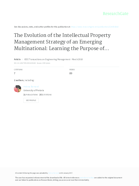 (PDF) The evolution of the intellectual property management strategy of ...