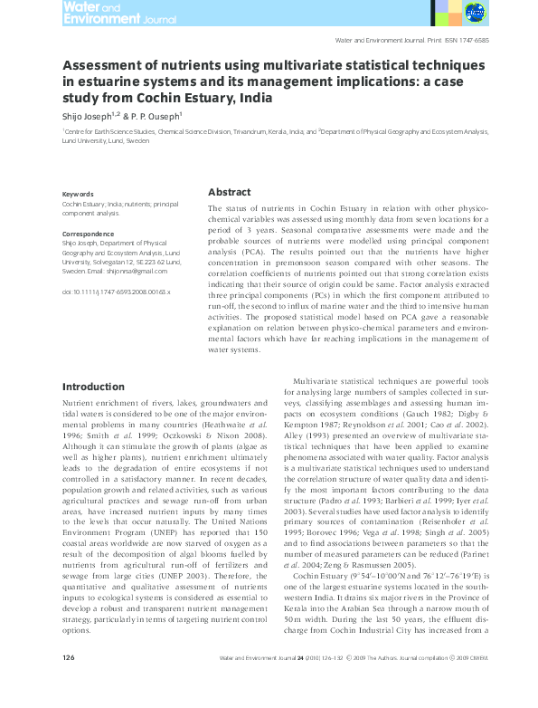 (PDF) Assessment of nutrients using multivariate statistical techniques ...