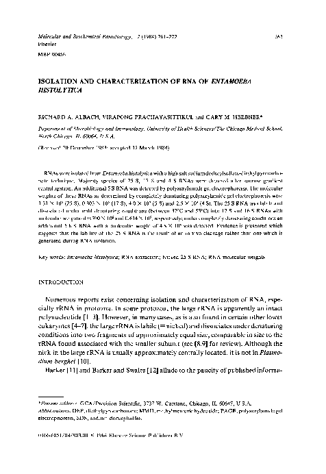 (PDF) Isolation and characterization of RNA of Entamoeba histolytica