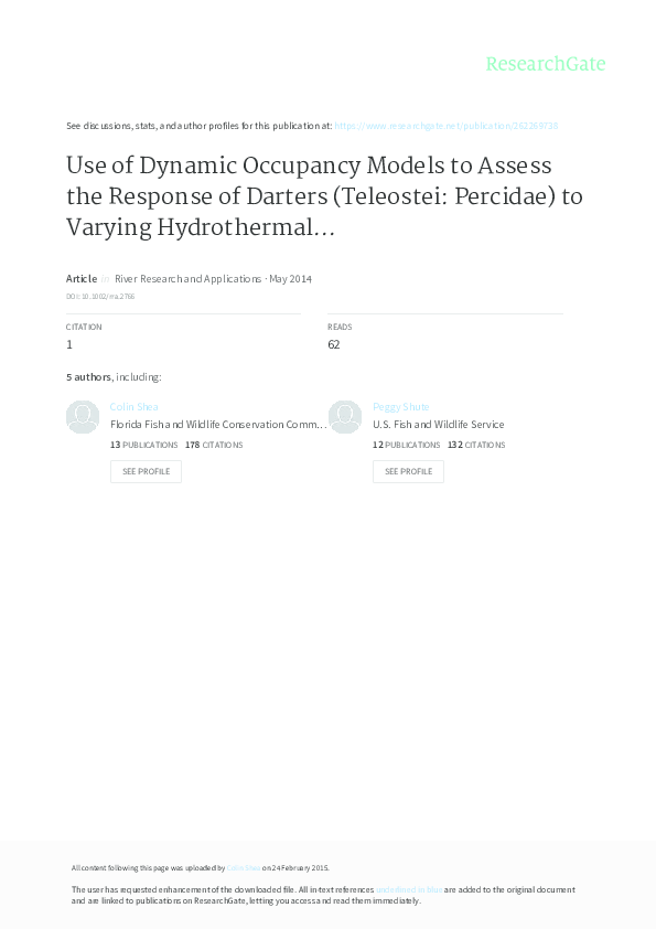 (PDF) Use of Dynamic Occupancy Models to Assess the Response of Darters ...