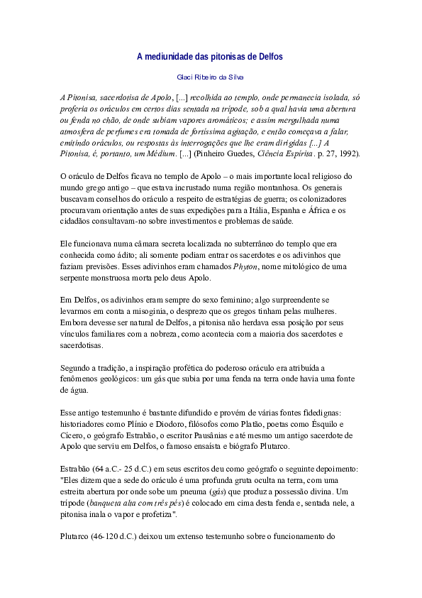(DOC) A mediunidade das pitonisas de Delfos Rui Silva Academia.edu