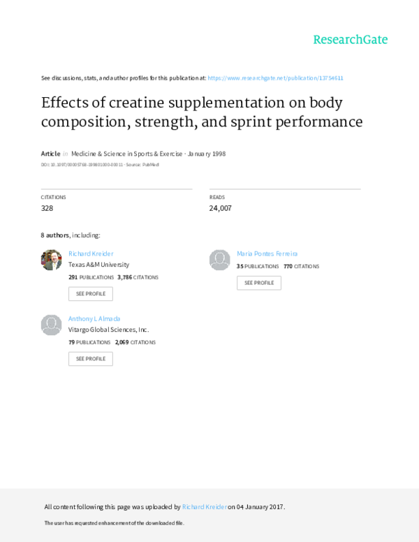 (PDF) Effects of Creatine Supplementation on Body Composition, Muscular