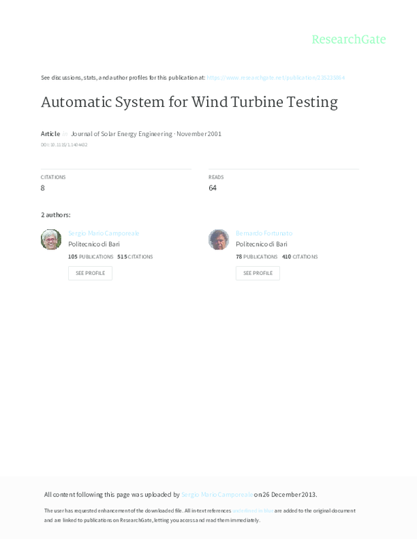 (PDF) Automatic System for Wind Turbine Testing
