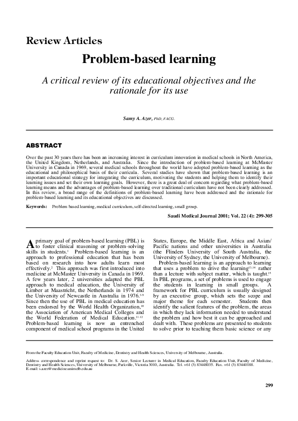 (PDF) Problem based learning. Challenges, barriers and outcome issues