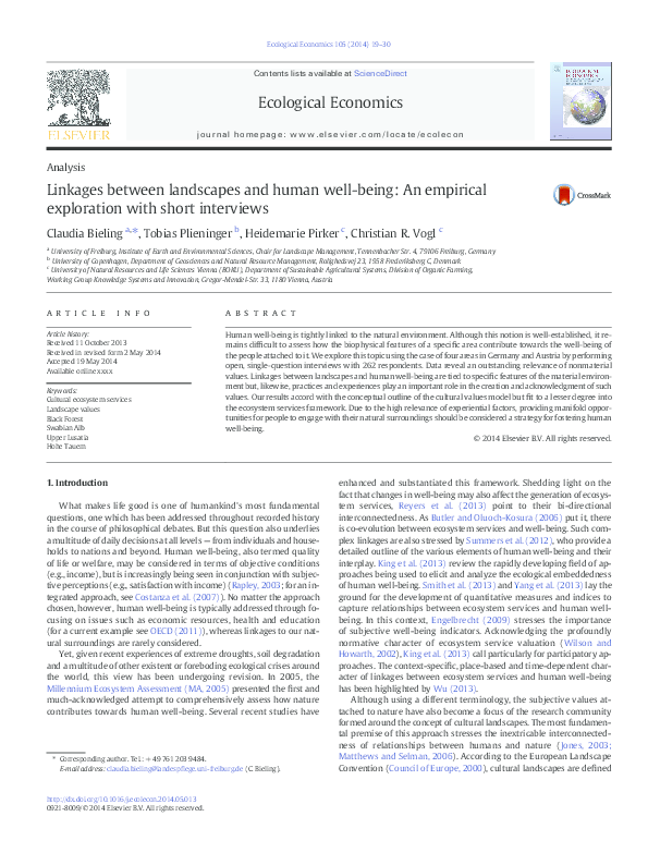 (PDF) Linkages between landscapes and human well-being: An empirical ...