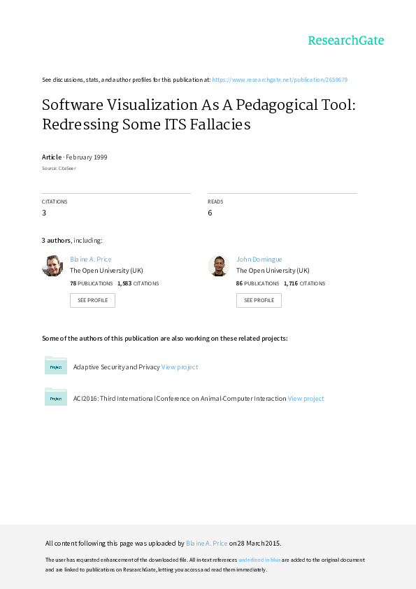 (PDF) Software visualization as a pedagogical tool: Redressing some its ...