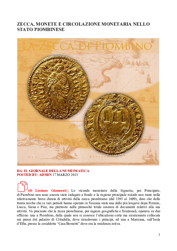 (PDF) ZECCA, MONETE E CIRCOLAZIONE MONETARIA NELLO STATO PIOMBINESE, in ...