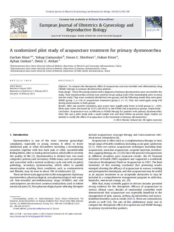 (PDF) A randomized pilot study of acupuncture treatment for primary ...