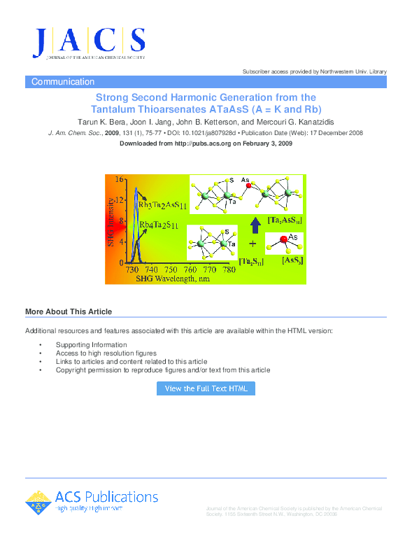 (PDF) Strong Second Harmonic Generation from the Tantalum Thioarsenates ...