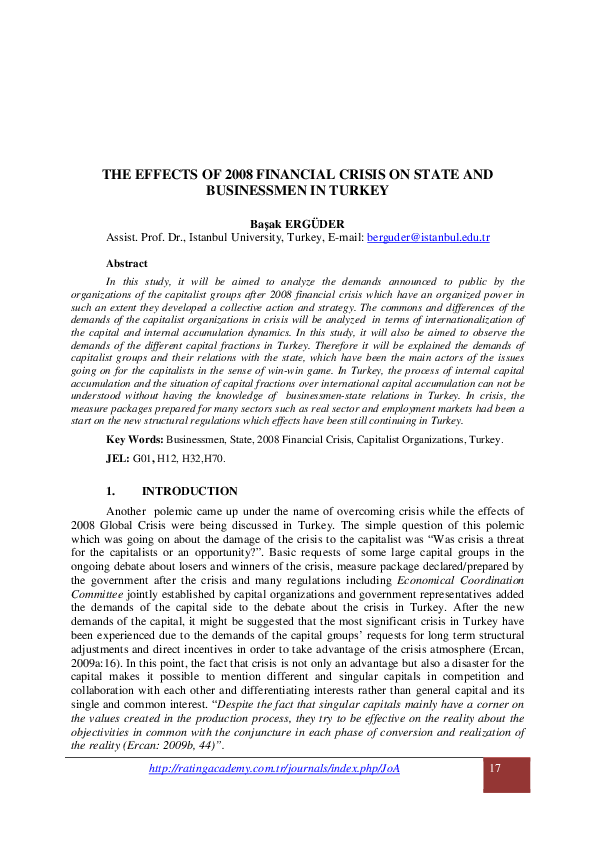 (PDF) THE EFFECTS OF 2008 FINANCIAL CRISIS ON STATE AND BUSINESSMEN IN ...