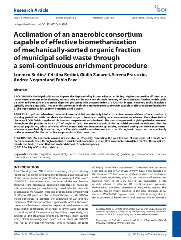 (PDF) Acclimation of an anaerobic consortium capable of effective ...