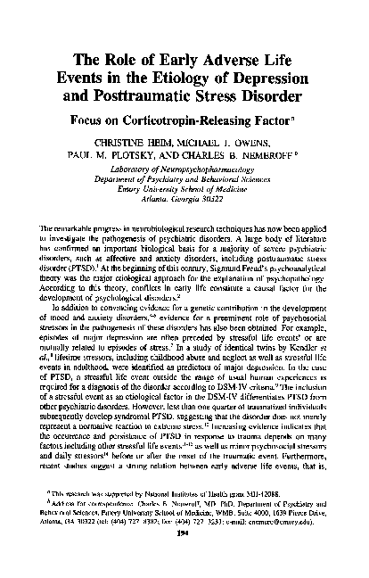(PDF) The Role of Early Adverse Life Events in the Etiology of ...