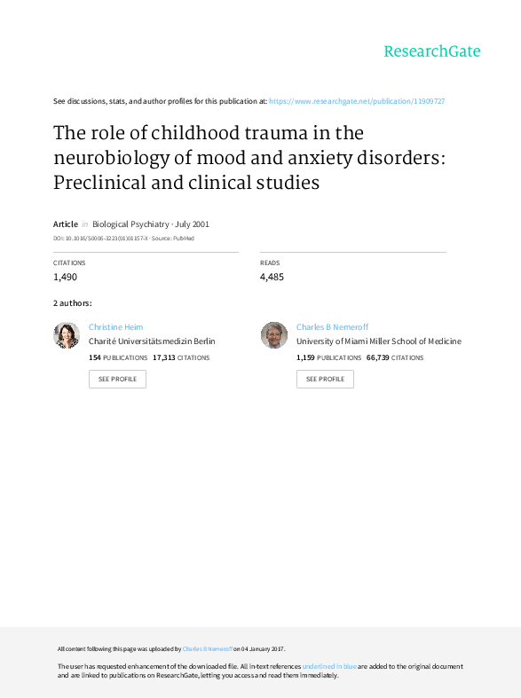 (PDF) The role of childhood trauma in the neurobiology of mood and ...