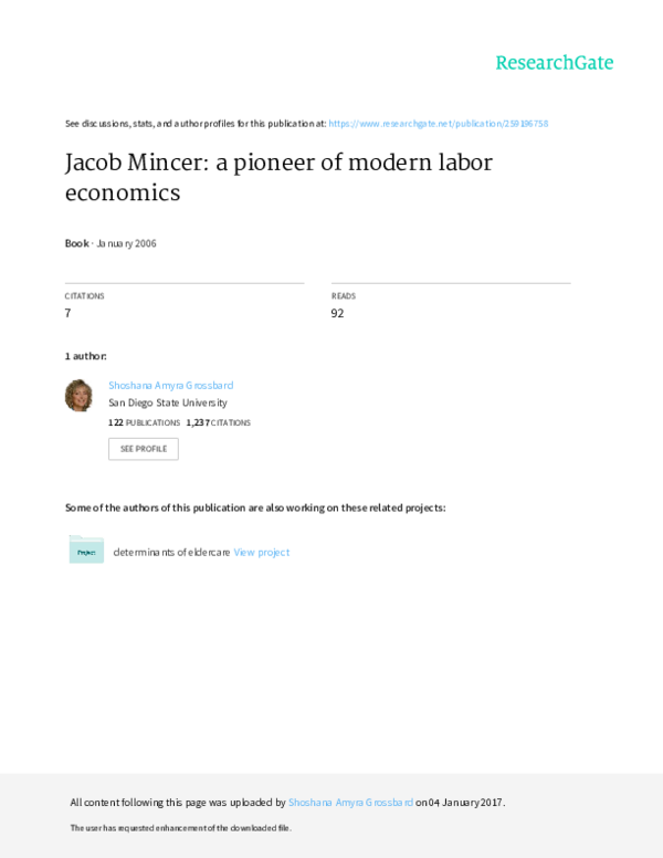 (PDF) Jacob Mincer a pioneer of modern labor economics Shoshana