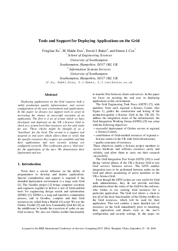 (PDF) Tools and support for deploying applications on the grid