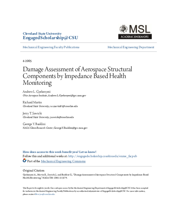 (PDF) Damage Assessment of Aerospace Structural Components by Impedance ...