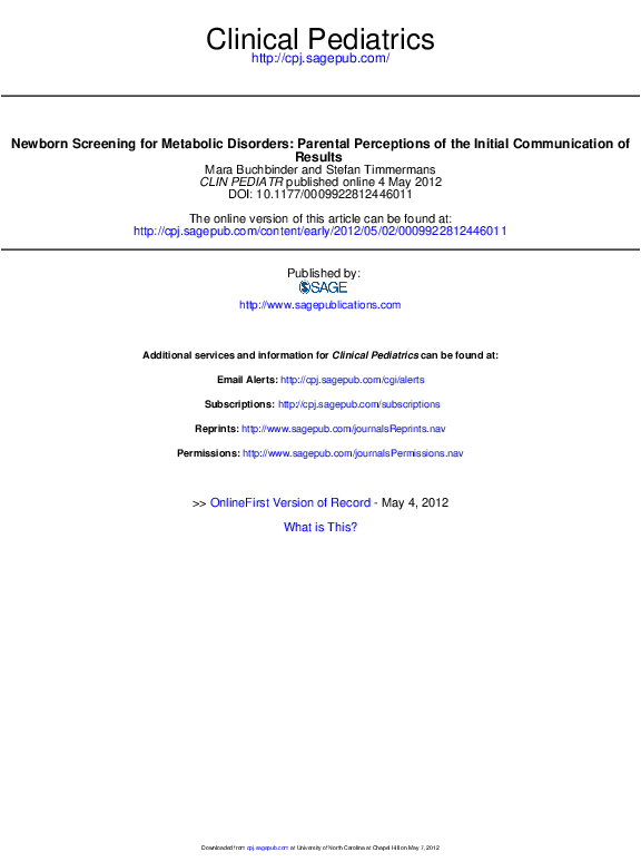 (PDF) Newborn Screening for Metabolic Disorders: Parental Perceptions ...
