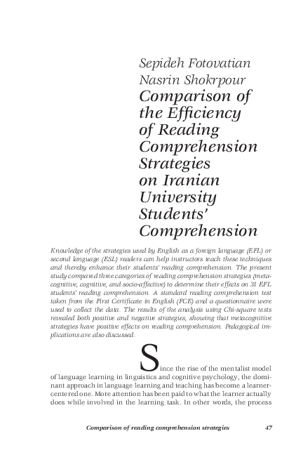 (PDF) Comparison of the Efficiency of Reading Comprehension Strategies ...