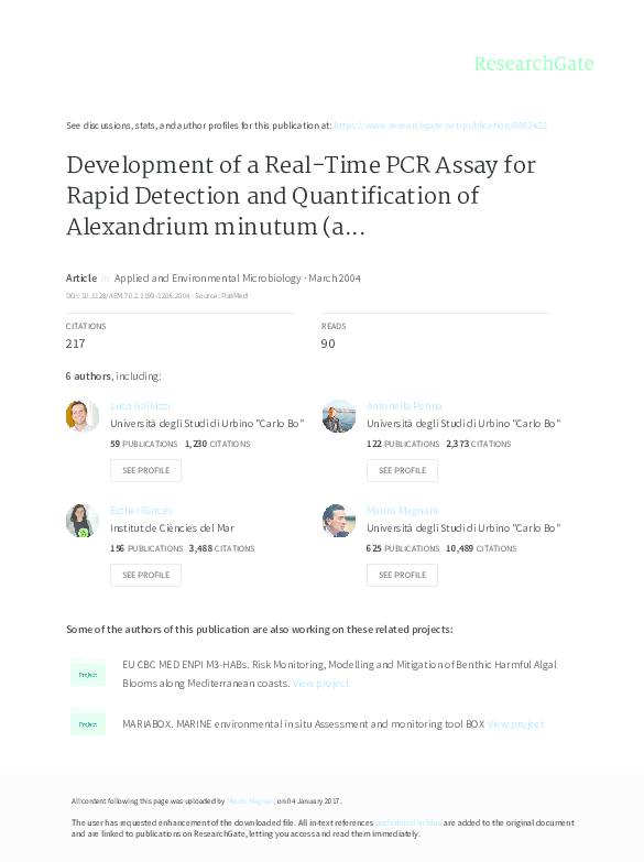 (PDF) Development of a Real-Time PCR Assay for Rapid Detection and ...